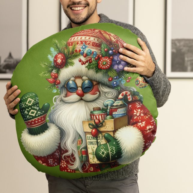 Hippie Jultomten Round Pillow Rund Kudde (Skapare uppladdad)
