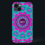 Hippie Kärlek Rosa Aqua Custom Name Fodral<br><div class="desc">rosa av toppen och akvakalejdoskop mandala i lycklig med små rosor! Denna utformning omfattar ett anpassade Monogram- och namn-område för ett unikt område av typen fodral.</div>