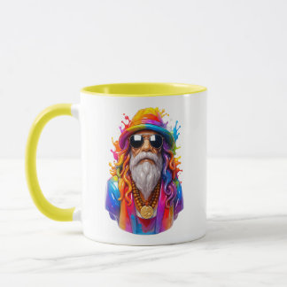 Hippie Kille Färgglatt Regnbågsporträtt Gult Tema Mugg
