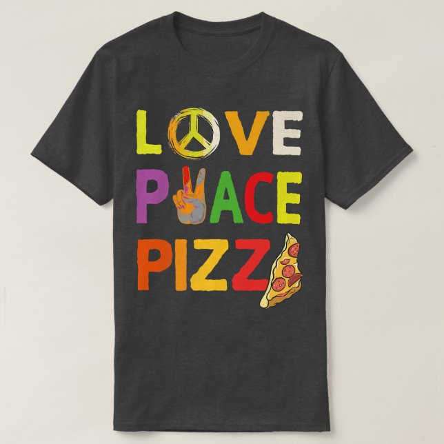 Hippie Love Peace Pizza Italian food Happiness 70s T Shirt (Design framsida)