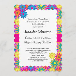 Hippie Lycklig 1960-talets Retro Theme Flower Powe Inbjudningar