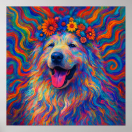 Hippie Lycklig Underbar Pyrenées Hund Art Porträtt Poster