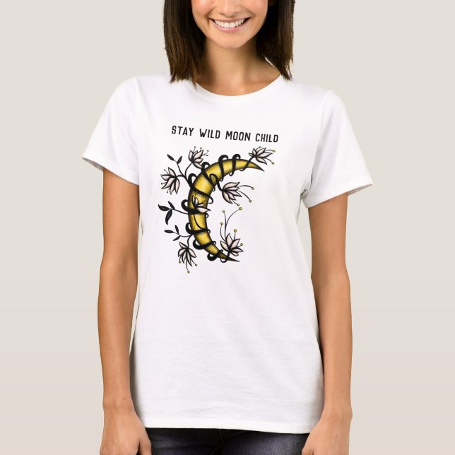 Hippie Måne Child: Tattoo Bläck Art Boho T Shirt (Framsida)