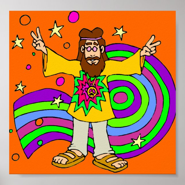 Hippie med Lond Haair på Orange Poster (Framsidan)