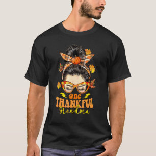 Hippie Messy Bun One Thankful Grandma Pumpkin Fall T Shirt