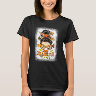 Hippie Messy Bun One Thankful Mamma Pumpkin Fall M T Shirt