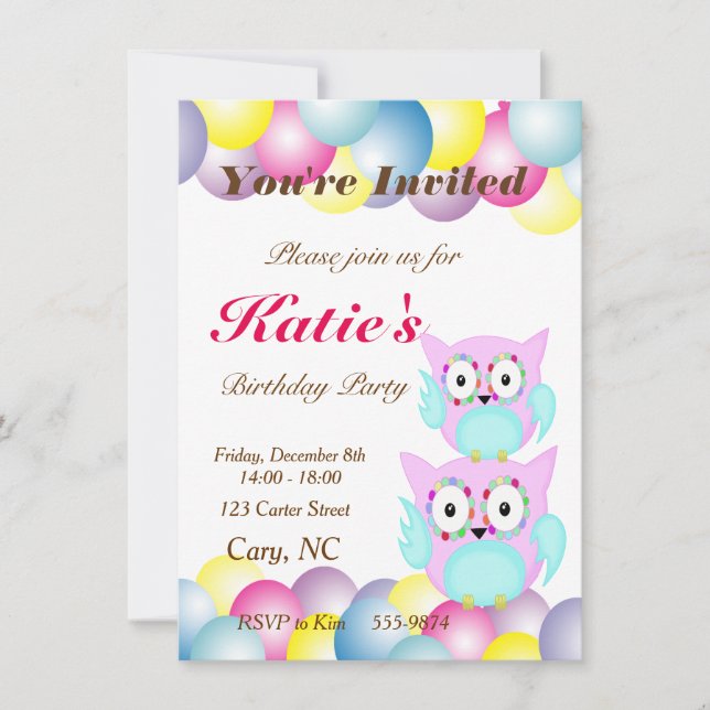hippie multifärgad blommigt uggla inbjudningar (Framsida)