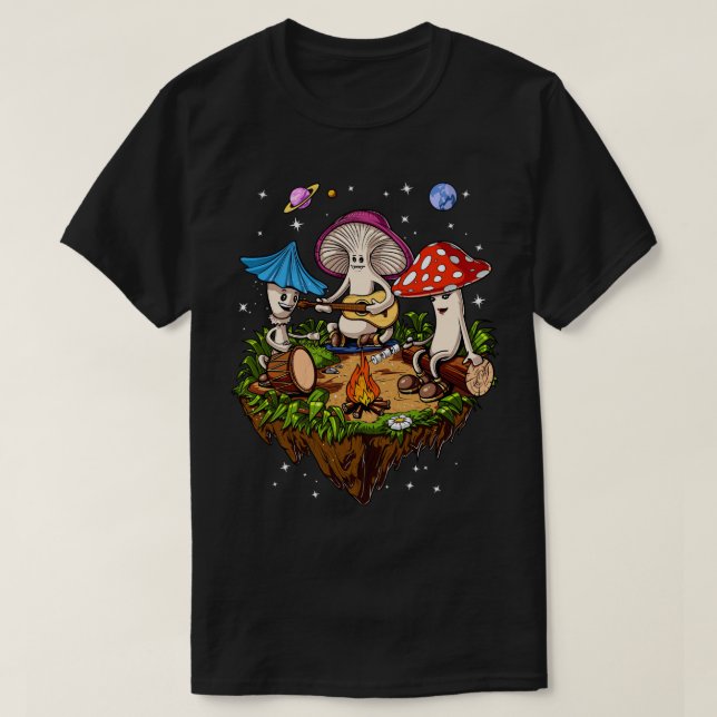 Hippie Mushroom Camping Psychedelic Forest Fungi T Shirt (Design framsida)