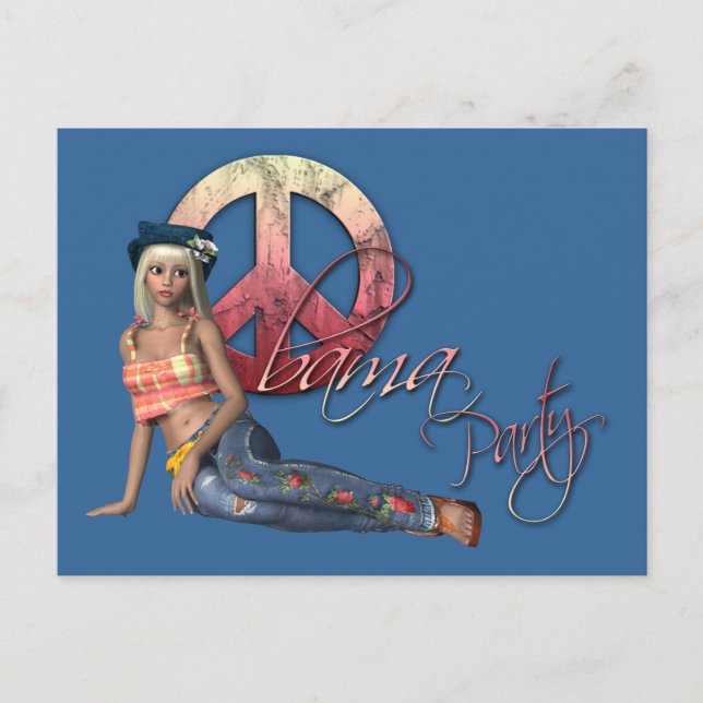 Hippie Obama Party-inbjudan Vykort (Framsida)