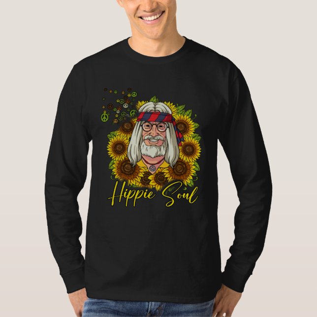 Hippie Old Man Sunflower Hippie Soul T Shirt (Framsida)