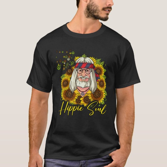 Hippie Old Man Sunflower Hippie Soul T Shirt (Framsida)