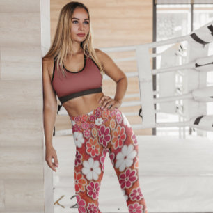 Hippie-Orange Flyter Blommigt mönstrad Lagar Leggings