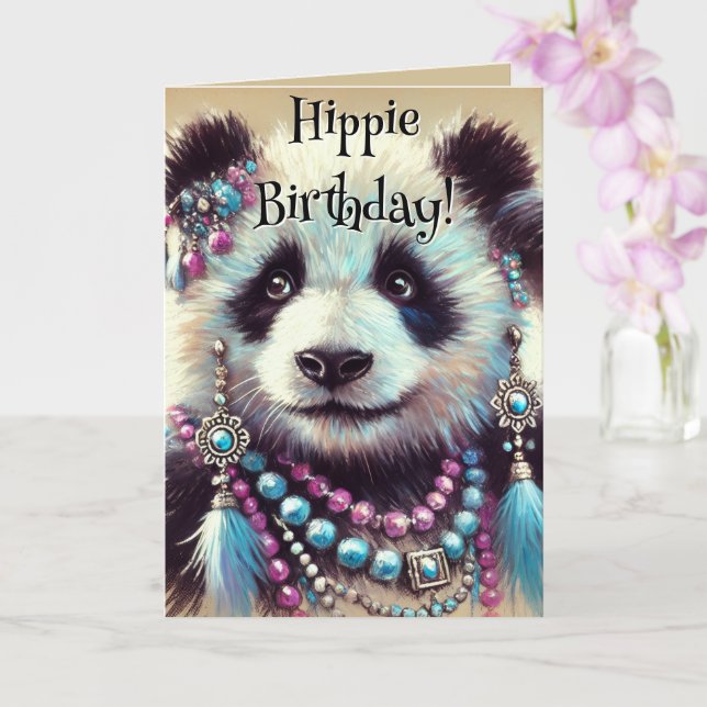 Hippie Panda Bear Personlig Birthday Kort (Orkide)