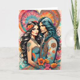 Hippie par med Psychedelic Heart Meddelande