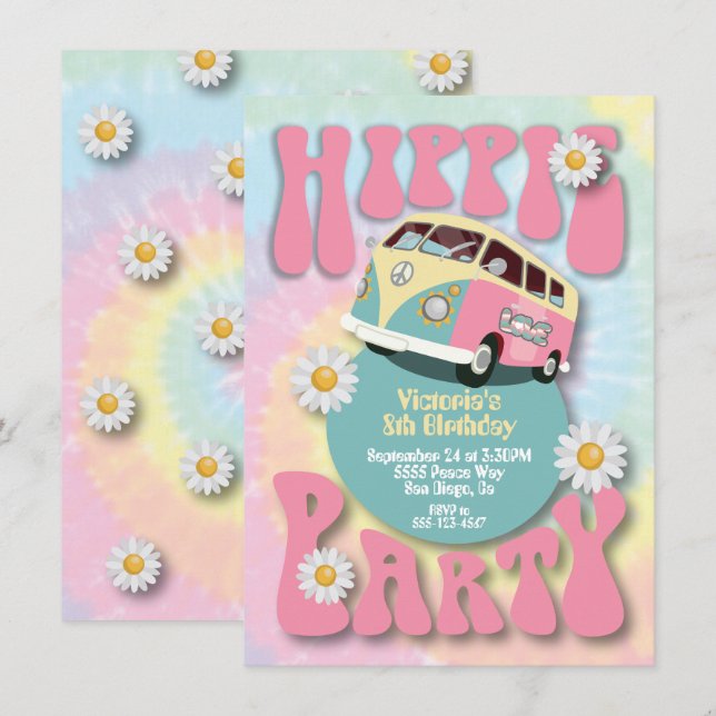 Hippie Party 1960:s högtidliga inbjudan 1970 (Fram/baksida)