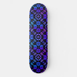 Hippie Patterned Retro Geometric Blue Lila Black Mini Skateboard Bräda 18,5 Cm