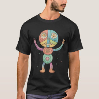 Hippie Peace Doll – Retro Stitched Flower Child T Shirt