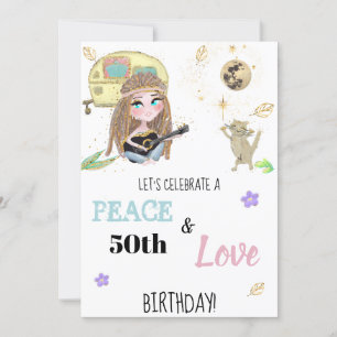 * Hippie Peace & Kärlek Camping Glitter Birthday  Inbjudningar