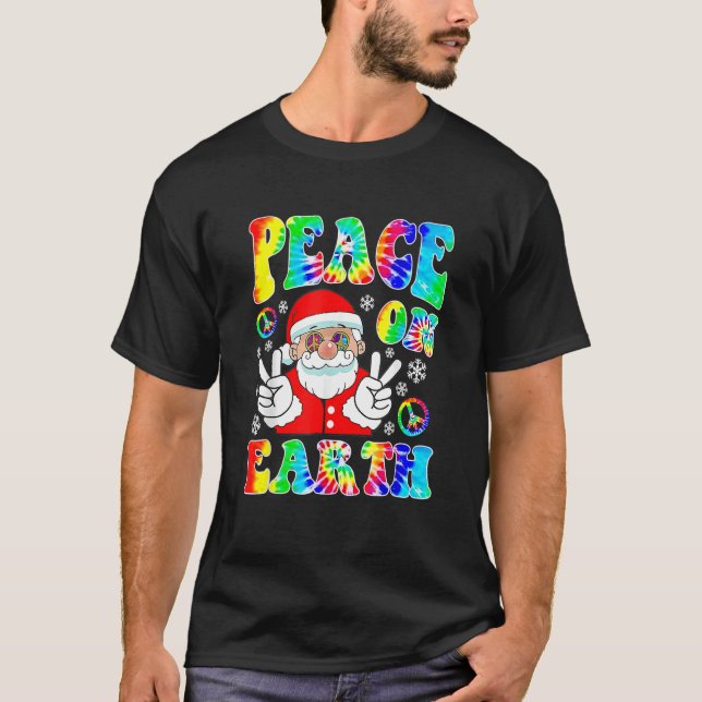Hippie Peace on Earth Boho Jultomten P T Shirt (Framsida)