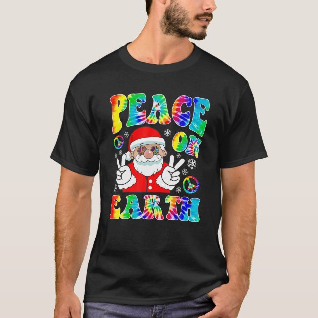 Hippie Peace on Earth Boho Jultomten P T Shirt (Framsida)