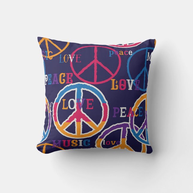 Hippie Peace: Vibrant Symbol Design Kudde (Framsida)