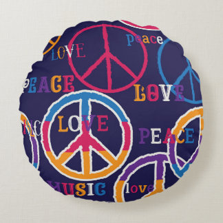 Hippie Peace: Vibrant Symbol Design Rund Kudde