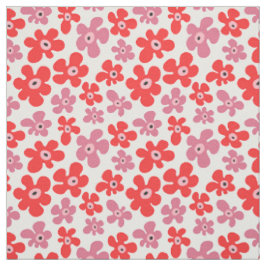Hippie Poppy Flowers Red Rosa Blommönster Tyg