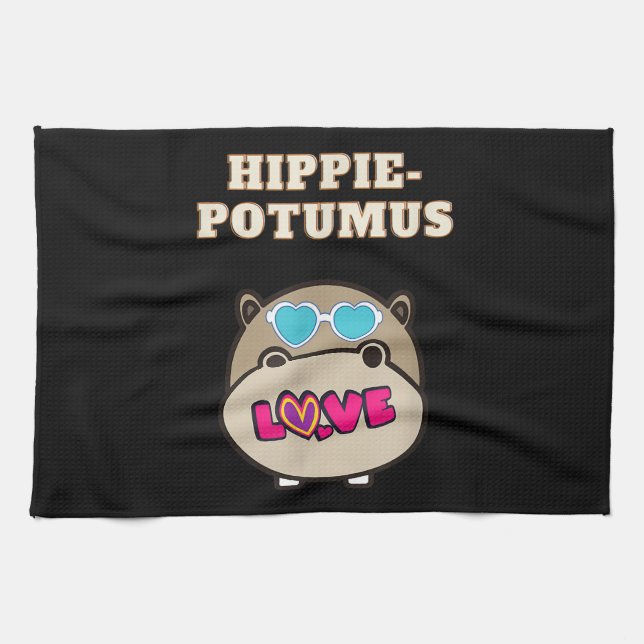Hippie Potumus Baby Hippopotamus Älskare Kökshandduk (Horisontell)