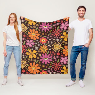 Hippie Psychedelic 70 s Groovy Flowers Öga Mönster Fleecefilt