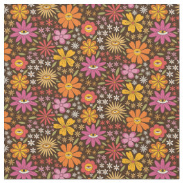 Hippie Psychedelic 70 s Groovy Flowers Öga Mönster Tyg