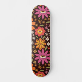Hippie Psykedelisk 70-tals Groovy Blommönster Mini Skateboard Bräda 18,5 Cm
