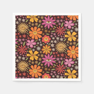 Hippie Psykedelisk 70-tals Groovy Blommönster  Pappersservett