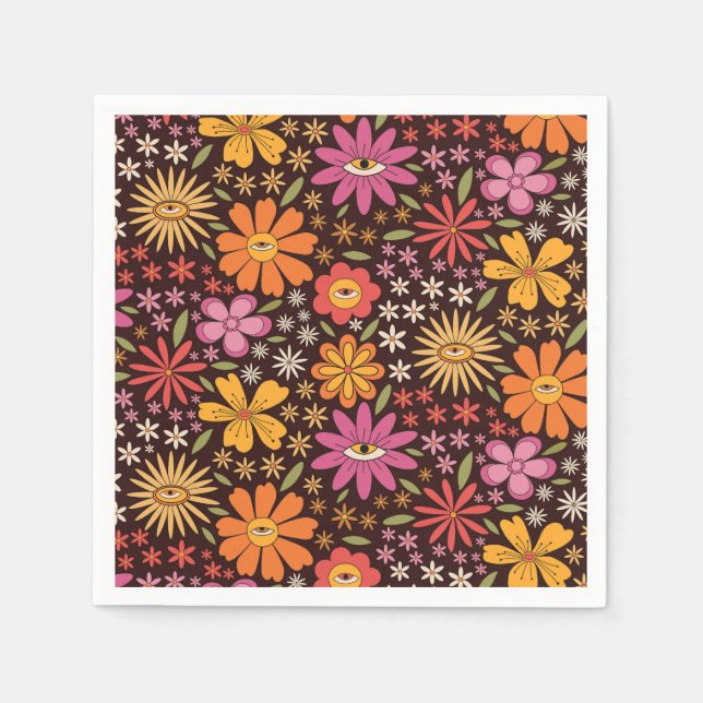 Hippie Psykedelisk 70-tals Groovy Blommönster  Pappersservett (Framsidan)