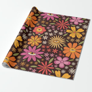 Hippie Psykedelisk 70-tals Groovy Blommönster Presentpapper