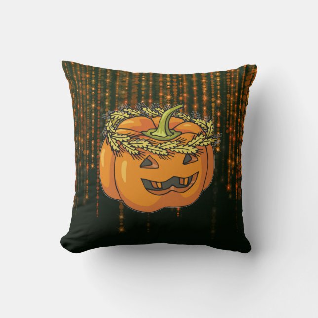 Hippie Pumpkin Halloween BokehLights Square Pillow Kudde (Framsida)