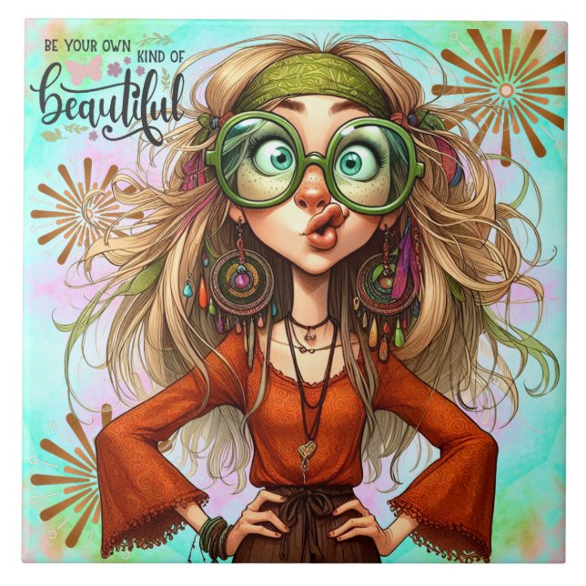 Hippie Quirky BeSnyic Ceramic Tile Kakelplatta (Framsidan)