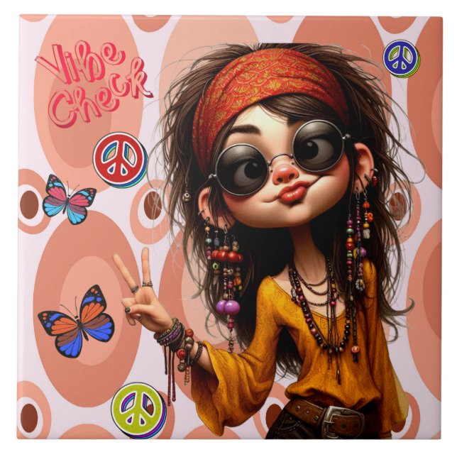Hippie Quirky Girl Vibe Check Ceramic Tile Kakelplatta (Framsidan)