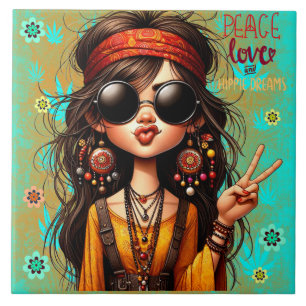 Hippie Quirky Peace & Kärlek Ceramic Tile Kakelplatta