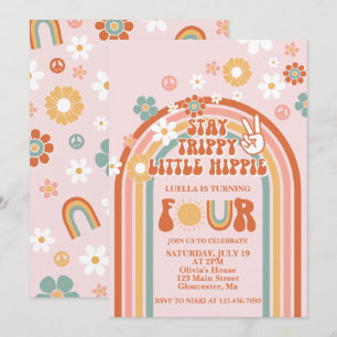 Hippie Rainbow 4-årsdag Inbjudningar