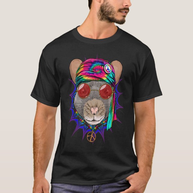 Hippie Råtta Mouse Tie Dye Fredstecken Psychedelic T Shirt (Framsida)