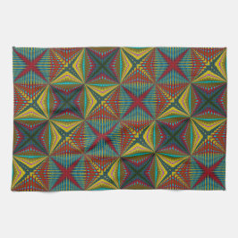 Hippie Red Blue Gult Grönt Ethnic Trippy Earthy Kökshandduk