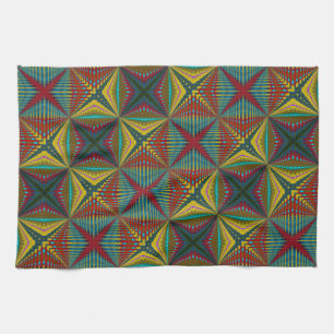 Hippie Red Blue Gult Grönt Ethnic Trippy Earthy Kökshandduk