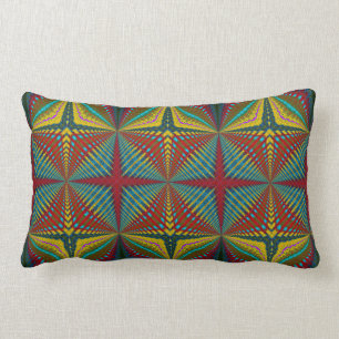 Hippie Red Blue Gult Grönt Ethnic Trippy Earthy Lumbarkudde