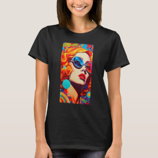 Hippie Retro Art-popup 60s 70-talets färgstark Vin T Shirt
