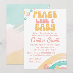 Hippie Retro Baby Shower Groovy Pastels Peace Kärl Inbjudningar