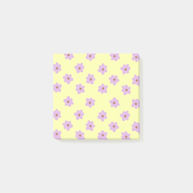 Hippie Retro Lila Gult Flower Y2K Mönster Post-it Block (Framsida)