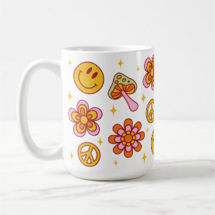 Hippie Retro Lycklig Smile Ansikte fredskonstrukti Kaffemugg
