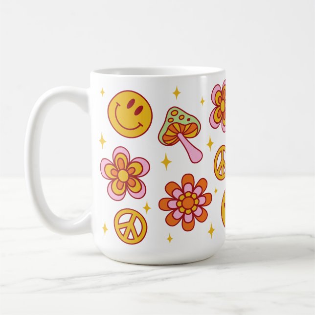 Hippie Retro Lycklig Smile Ansikte fredskonstrukti Kaffemugg (Vänster)