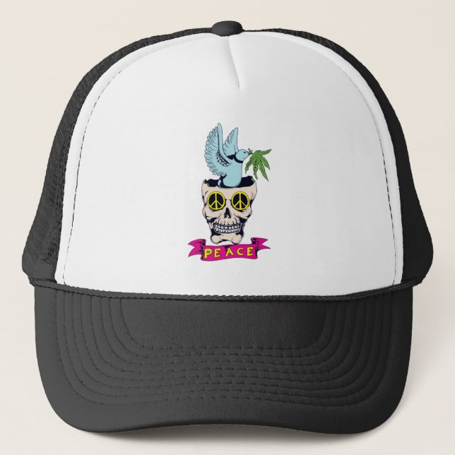 hippie retro peace skallvektor art truckerkeps (Framsida)