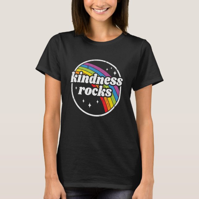 Hippie Retro Teacher Anti Bullying Rainbow Kindnes T Shirt (Framsida)